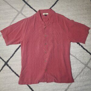 Tommy Bahama Shirt Men's Medium Orange Coral Palm Trees Textured Silk.